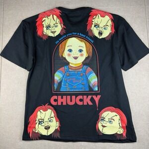 Chucky Shirt Men XL Black Horror Killer Doll Embroidered Halloween‎ Graphic Tee